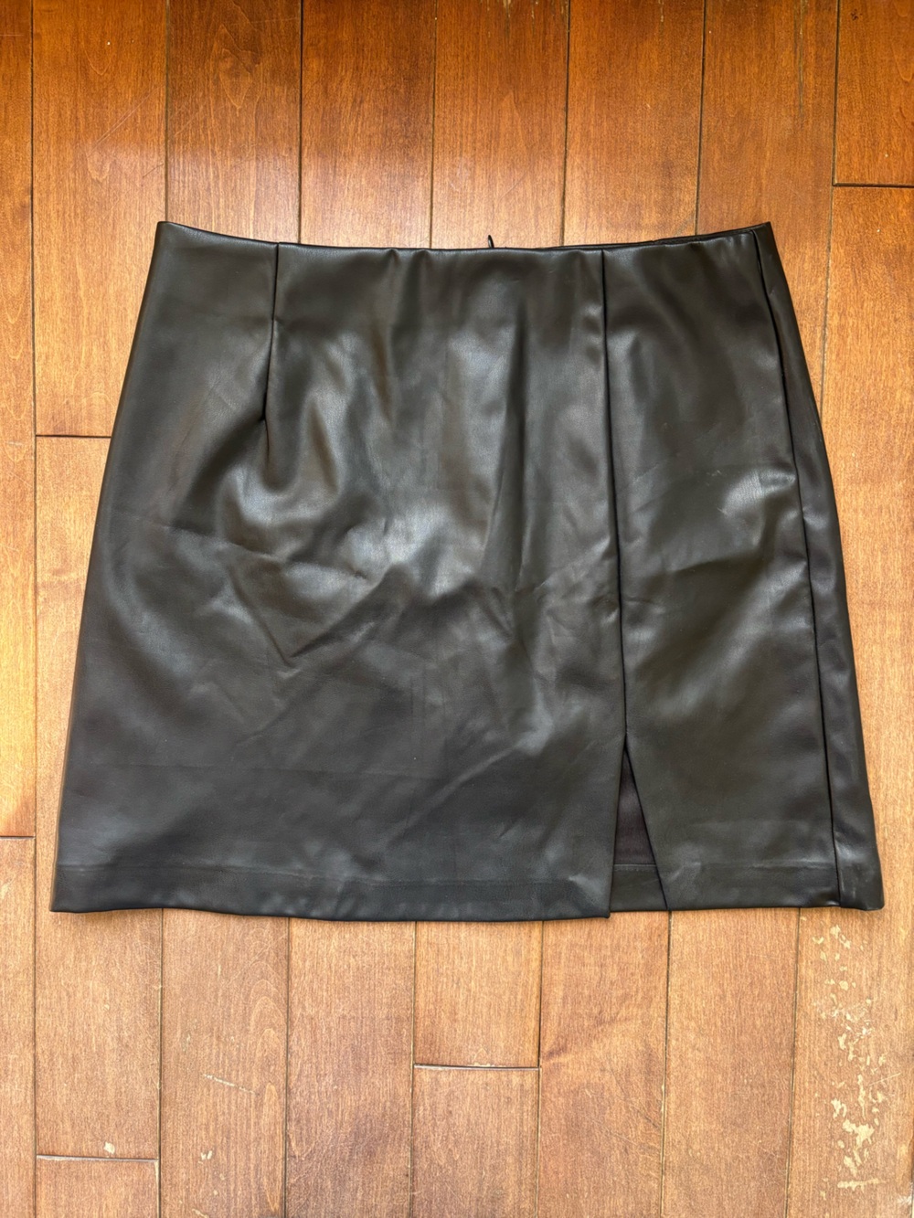 Only Black Faux Leather Skirt with Front Slit